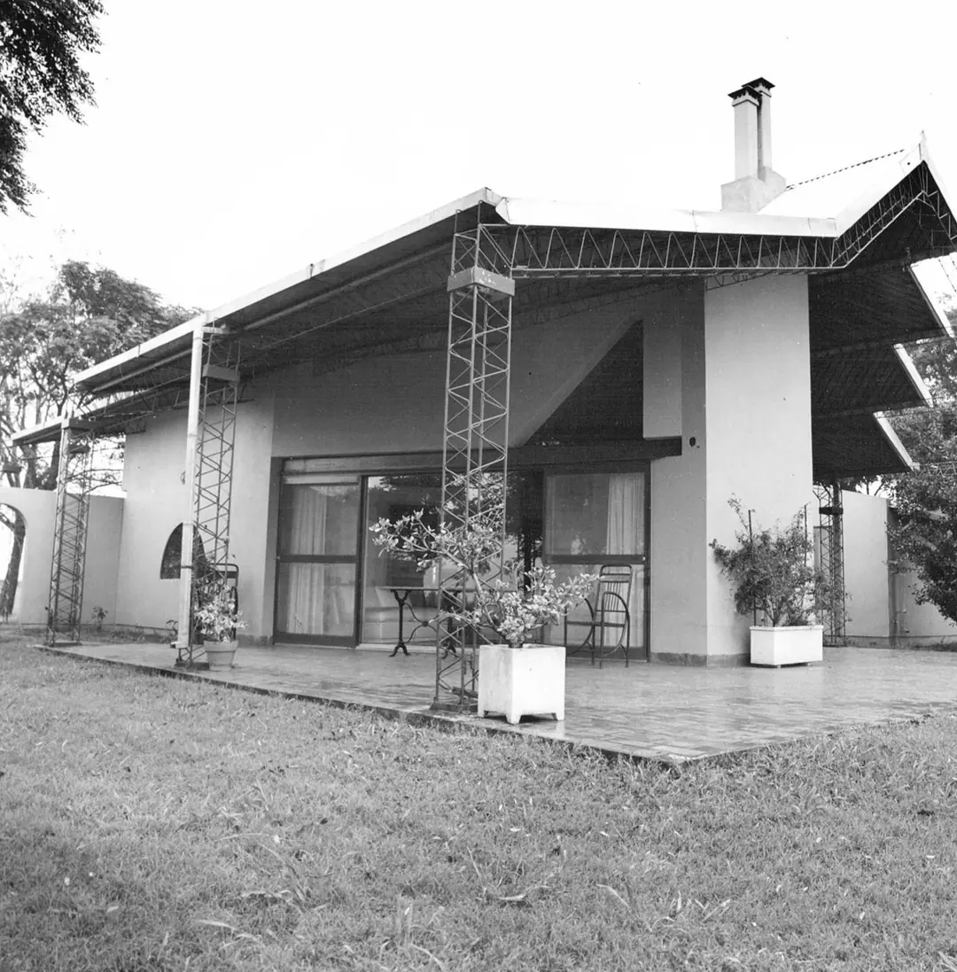 Black and white archive photograph of the house in its early years